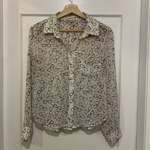 Sheer Black and White Eyeglass Print Blouse